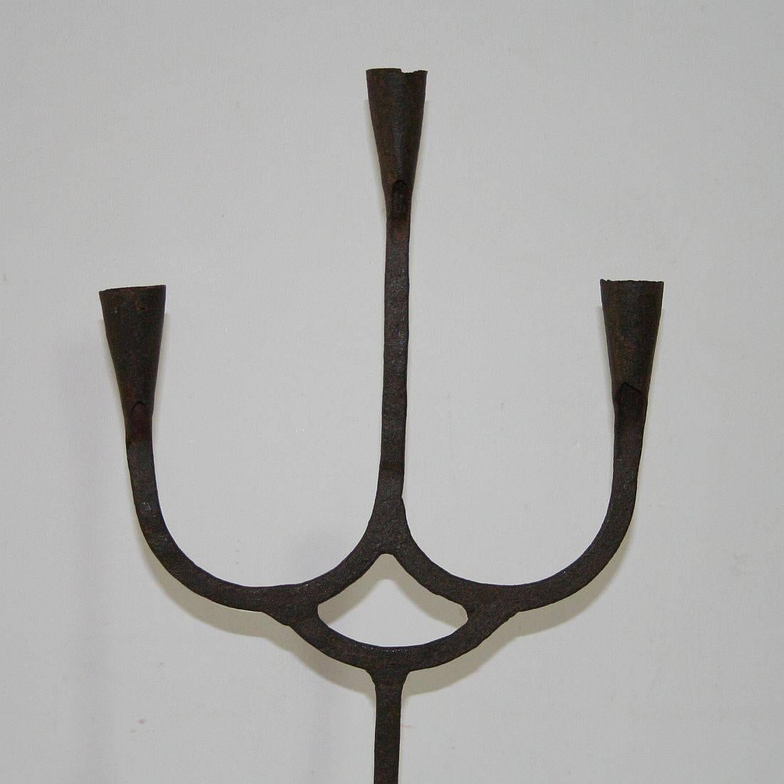 Spanish Pair of 18th-19th Century Hand-Forged Iron Candleholders