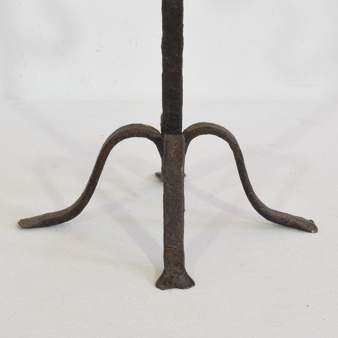 Pair of 18th-19th Century Hand-Forged Iron Candleholders 1