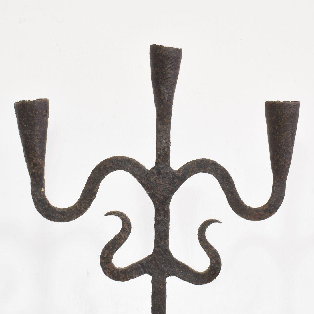 Pair of 18th-19th Century Hand-Forged Iron Candleholders 2