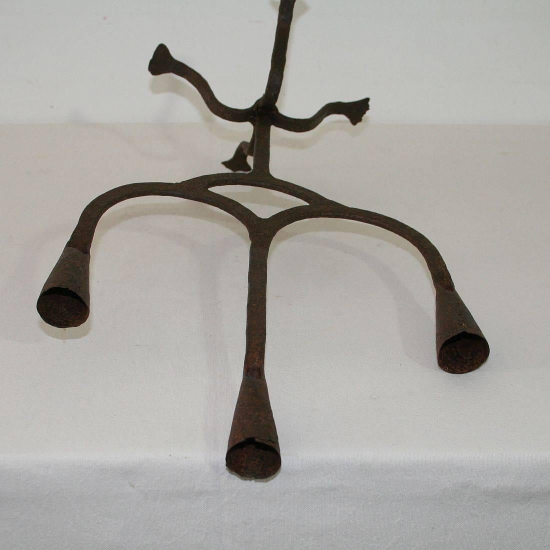 Pair of 18th-19th Century Hand-Forged Iron Candleholders 3