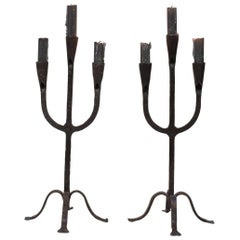 Pair of 18th-19th Century Hand Forged Iron Candleholders