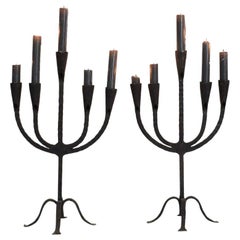 Antique Pair of 18th-19th Century Hand Forged Iron Candleholders