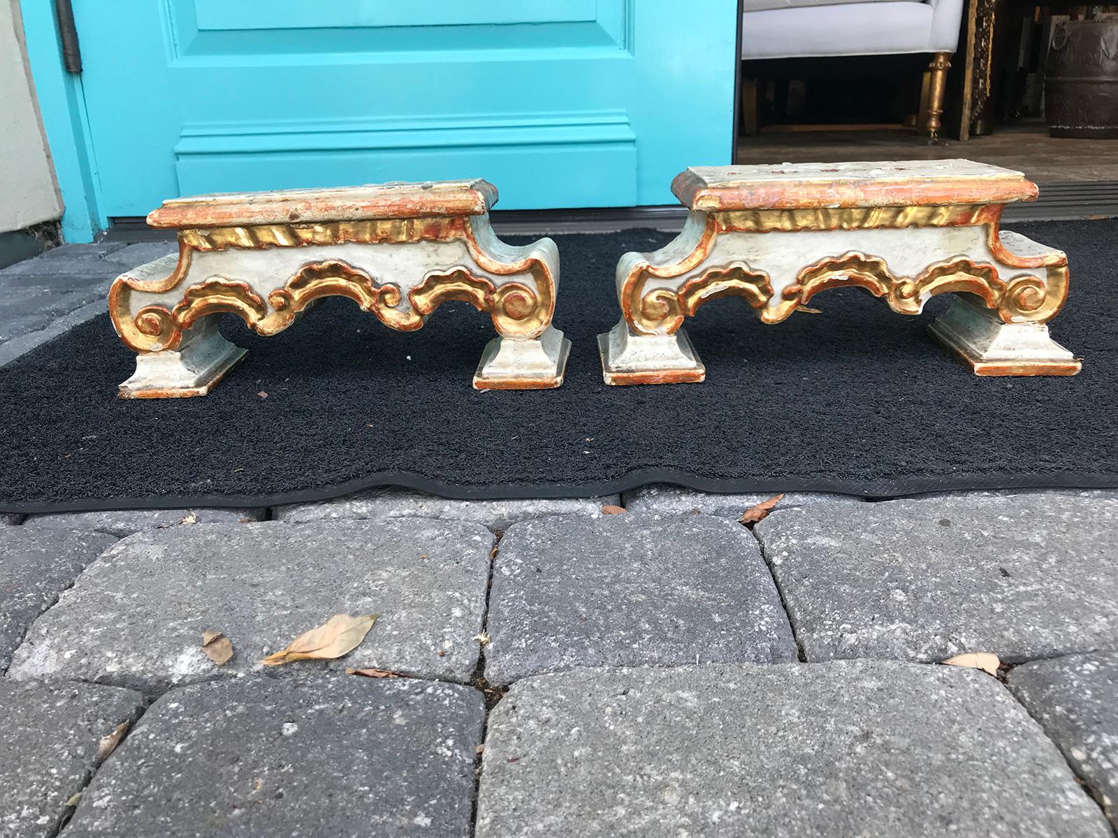 Pair of 18th-19th century Italian gilt and white fragments as candleholders
Each candleholder holds five candles, ten holders total.