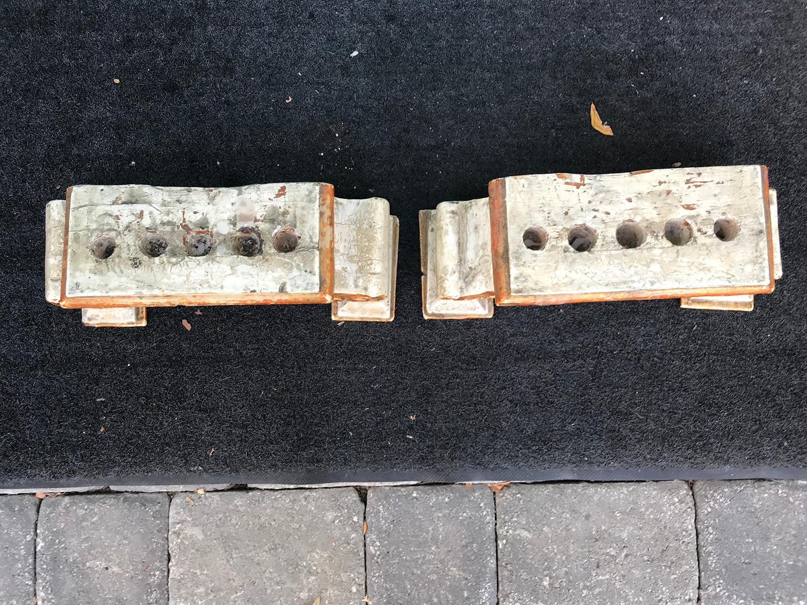 Pair of 18th-19th Century Italian Gilt and White Fragments as Candleholders In Good Condition For Sale In Atlanta, GA