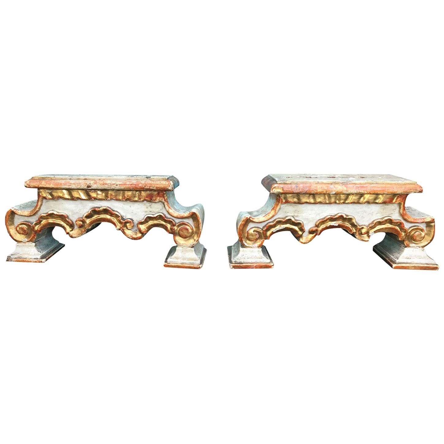 Pair of 18th-19th Century Italian Gilt and White Fragments as Candleholders For Sale