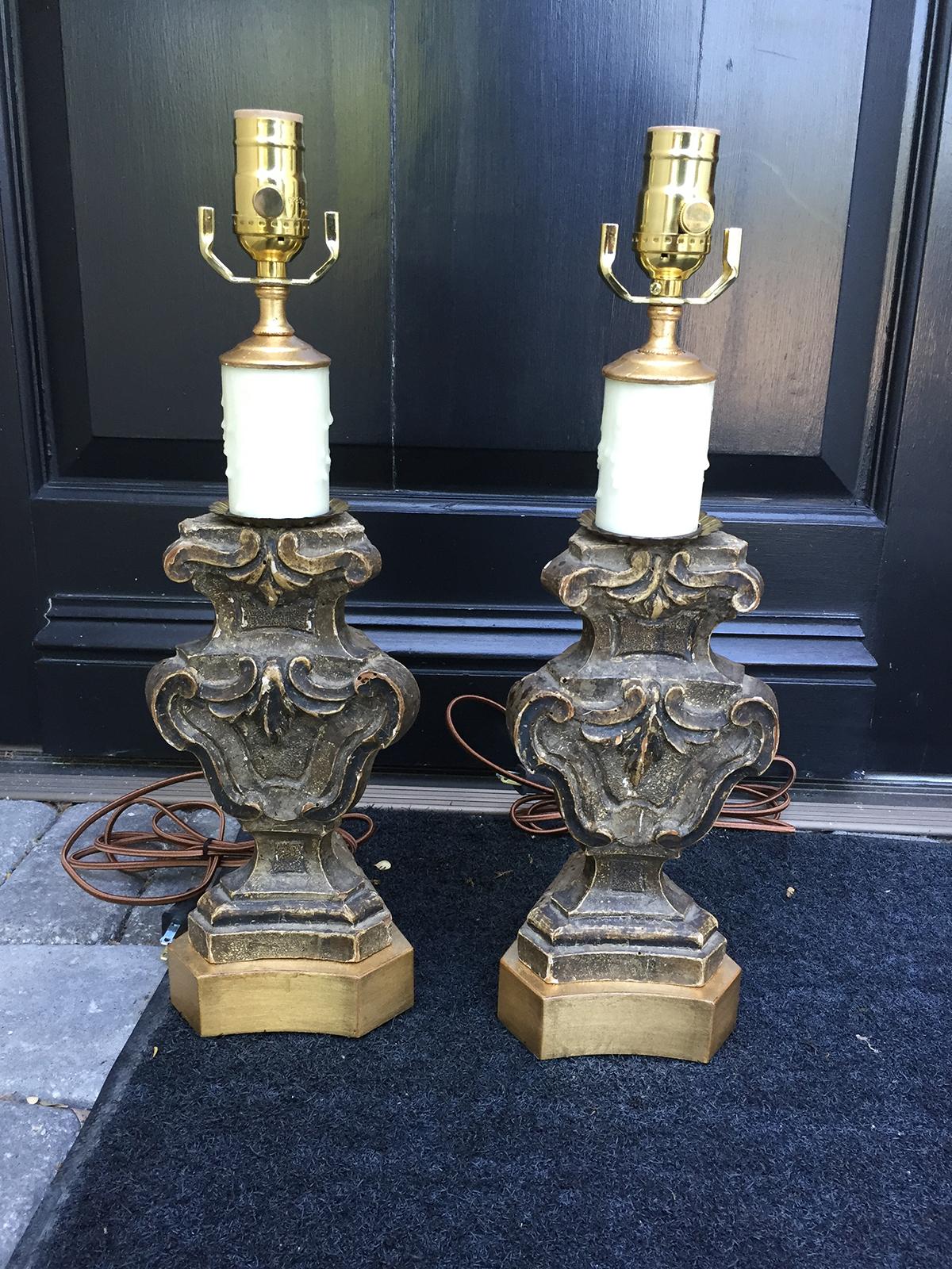 Pair of 18th-19th century Italian prickets as lamps on custom giltwood bases
New wiring.
