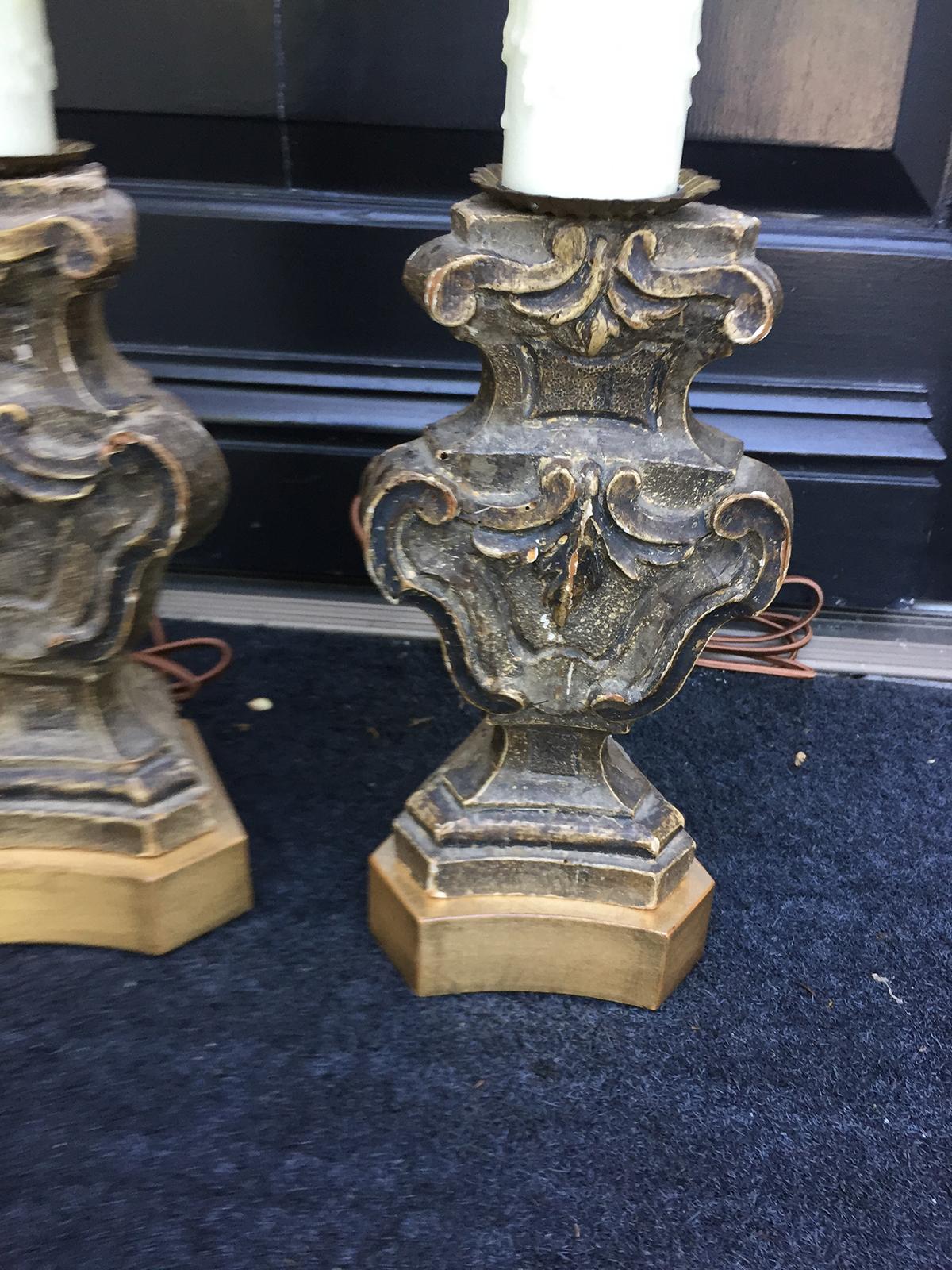Pair of 18th-19th Century Italian Prickets as Lamps on Custom Giltwood Bases In Good Condition In Atlanta, GA