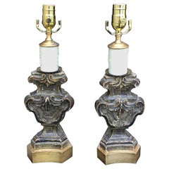 Pair of 18th-19th Century Italian Prickets as Lamps on Custom Giltwood Bases