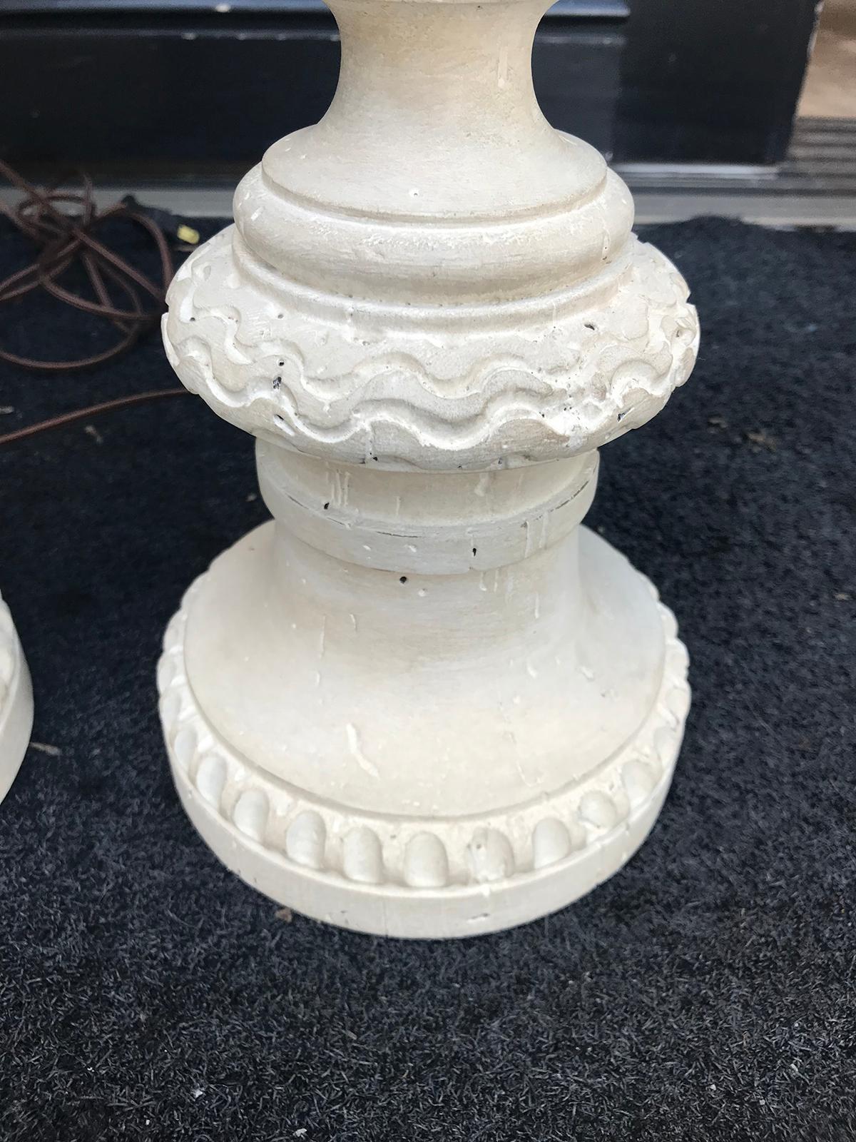 Pair of 18th-19th Century Italian Prickets as Lamps, White Finish 3