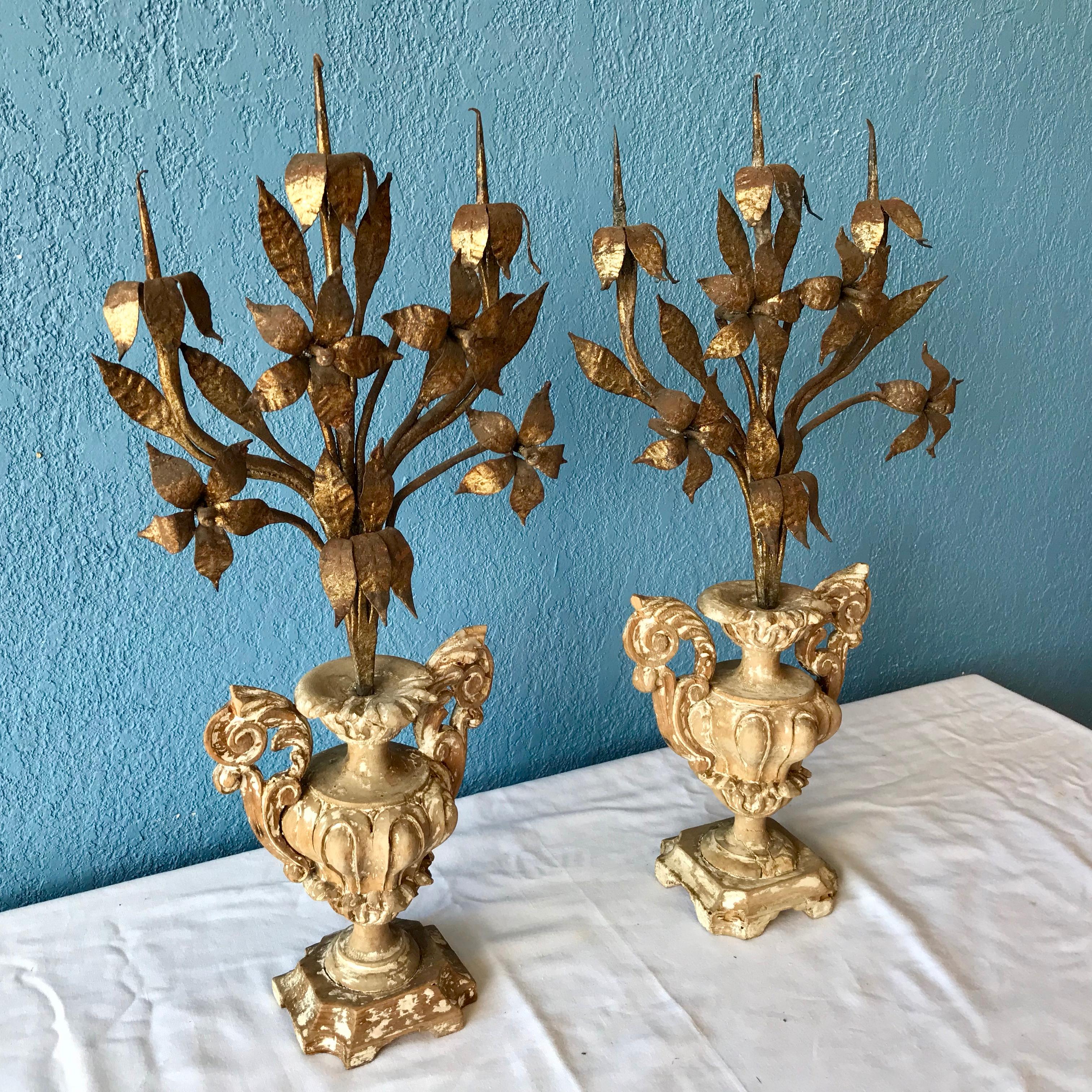 Carved Pair of 18th-19th Century Italian Prickets