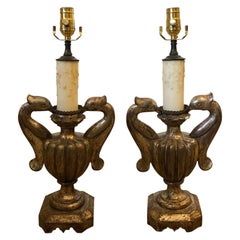 Pair of 18th-19th Century Italian Silver Gilt Urns as Lamps