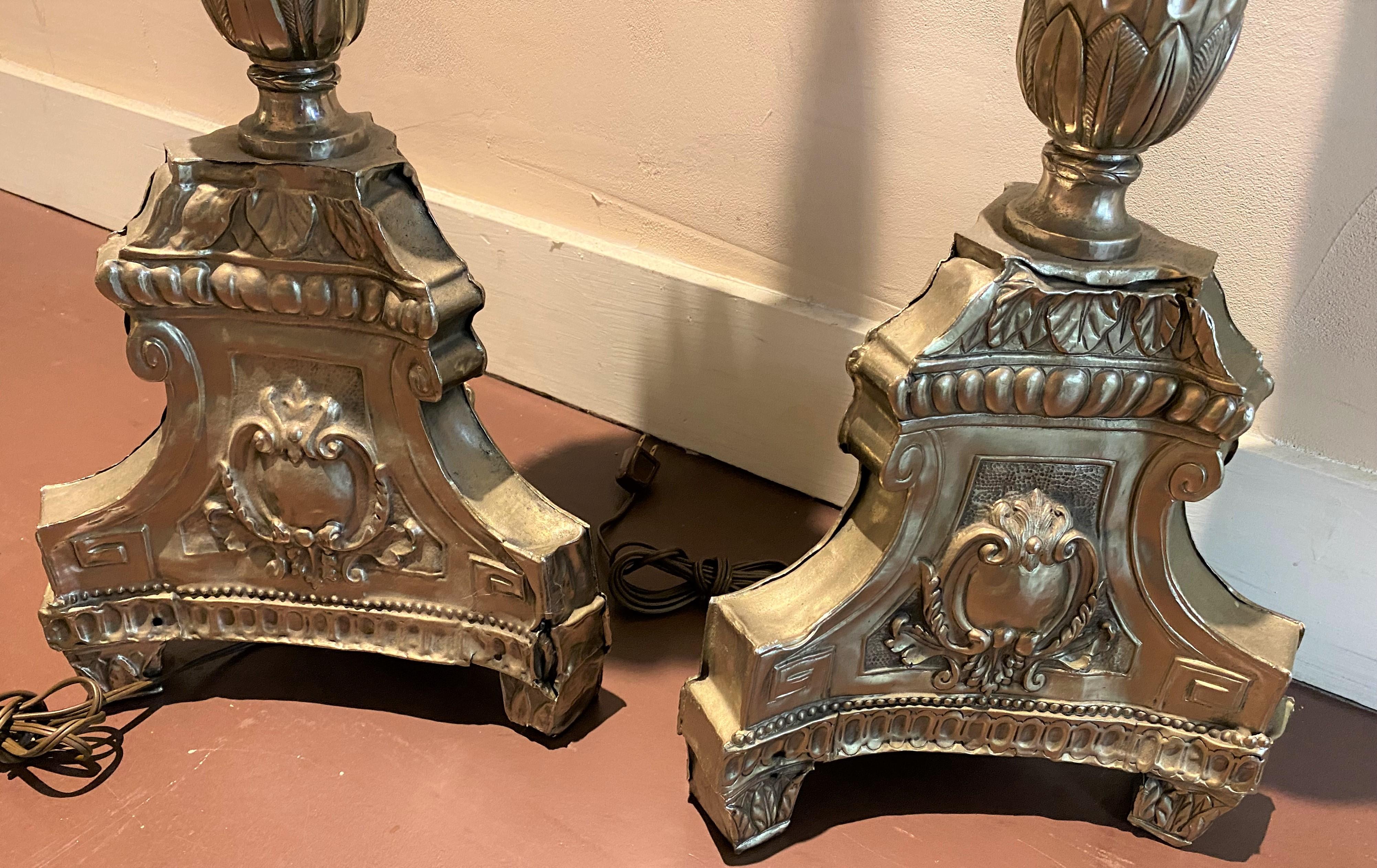 Pair of 18th/19th Century Italian Silvered Metal Altar Sticks For Sale 3