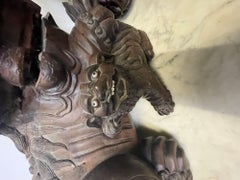 Pair of 18th/19th Century Solid Teak Foo Dogs, Opposing, Statuary