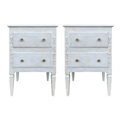 Pair of 18th-19th Century Swedish Tall Bedside Commodes, Painted Custom Finish