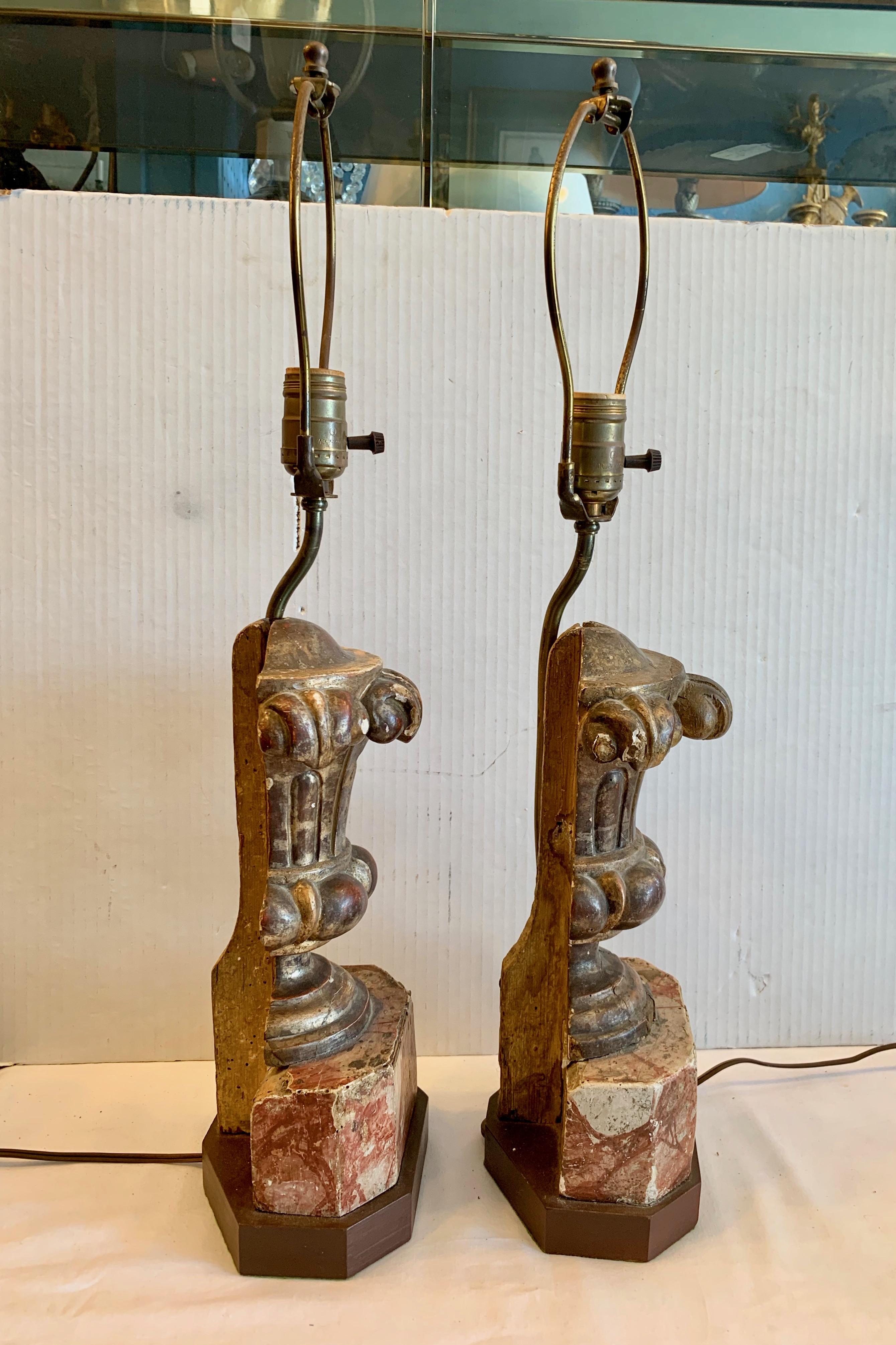 Pair of 18TH / 19TH Century Wood Urns Mounted As A Lamps 7