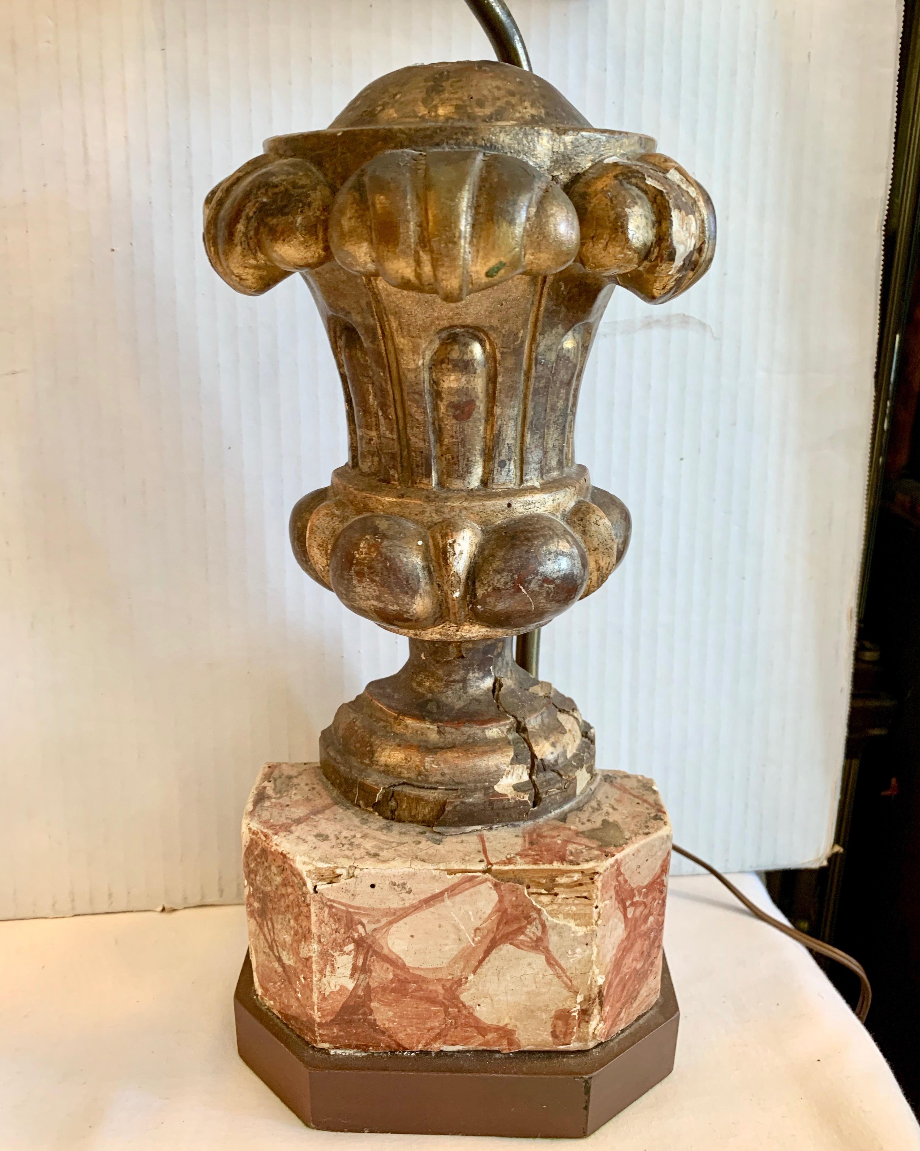 Pair of 18TH / 19TH Century Wood Urns Mounted As A Lamps In Good Condition In West Palm Beach, FL
