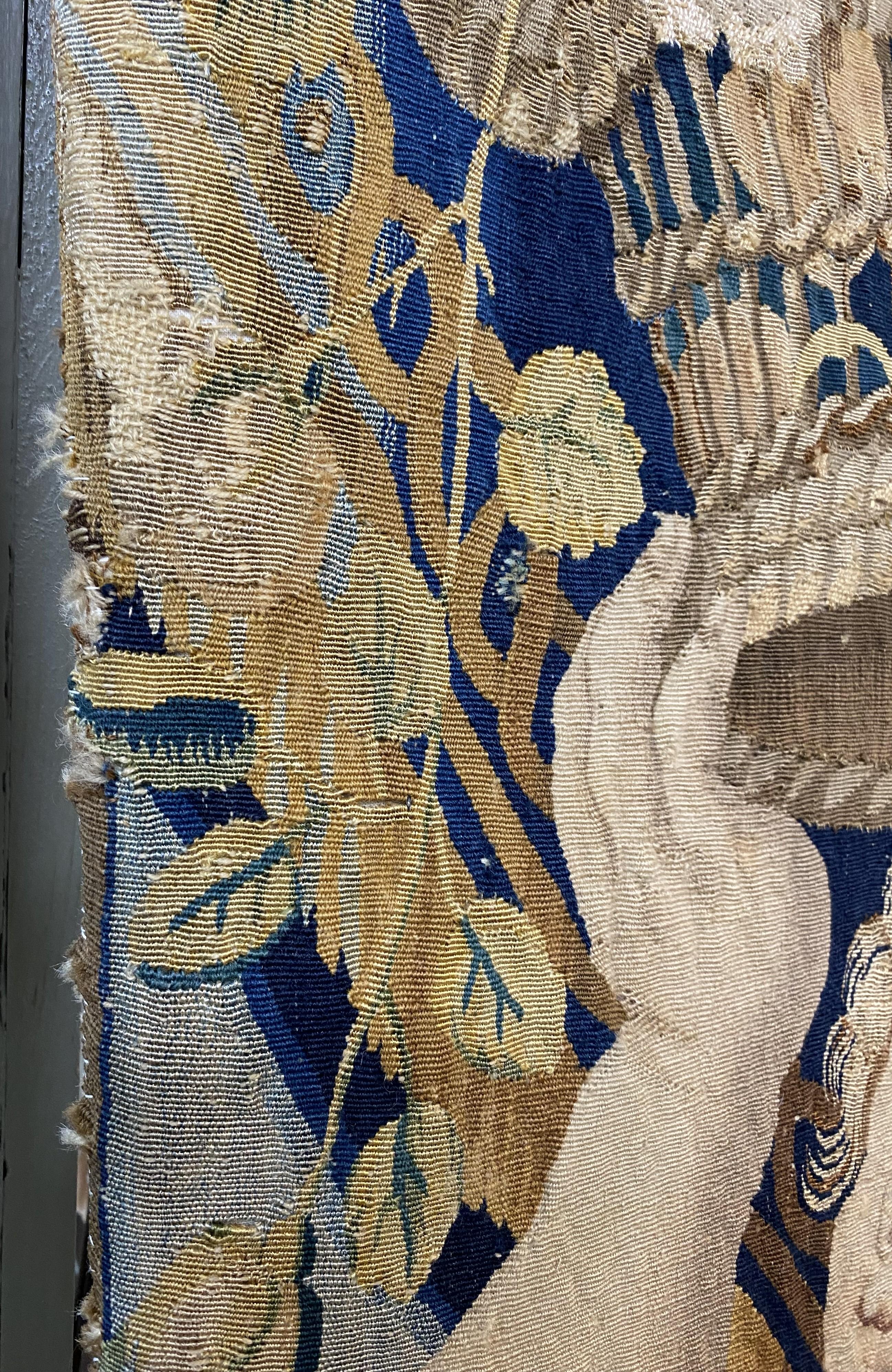 Pair of 18th c Belgian Mounted Tapestry Fragments with Putti or Angels For Sale 1