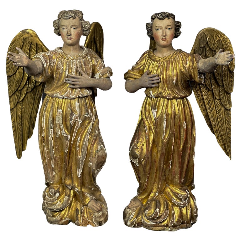 Pair of 18th C. Carved Wood and Gilded French Angels For Sale at 1stDibs