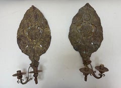 Pair of 18th c. Dutch Sconces Depicting Sunflowers