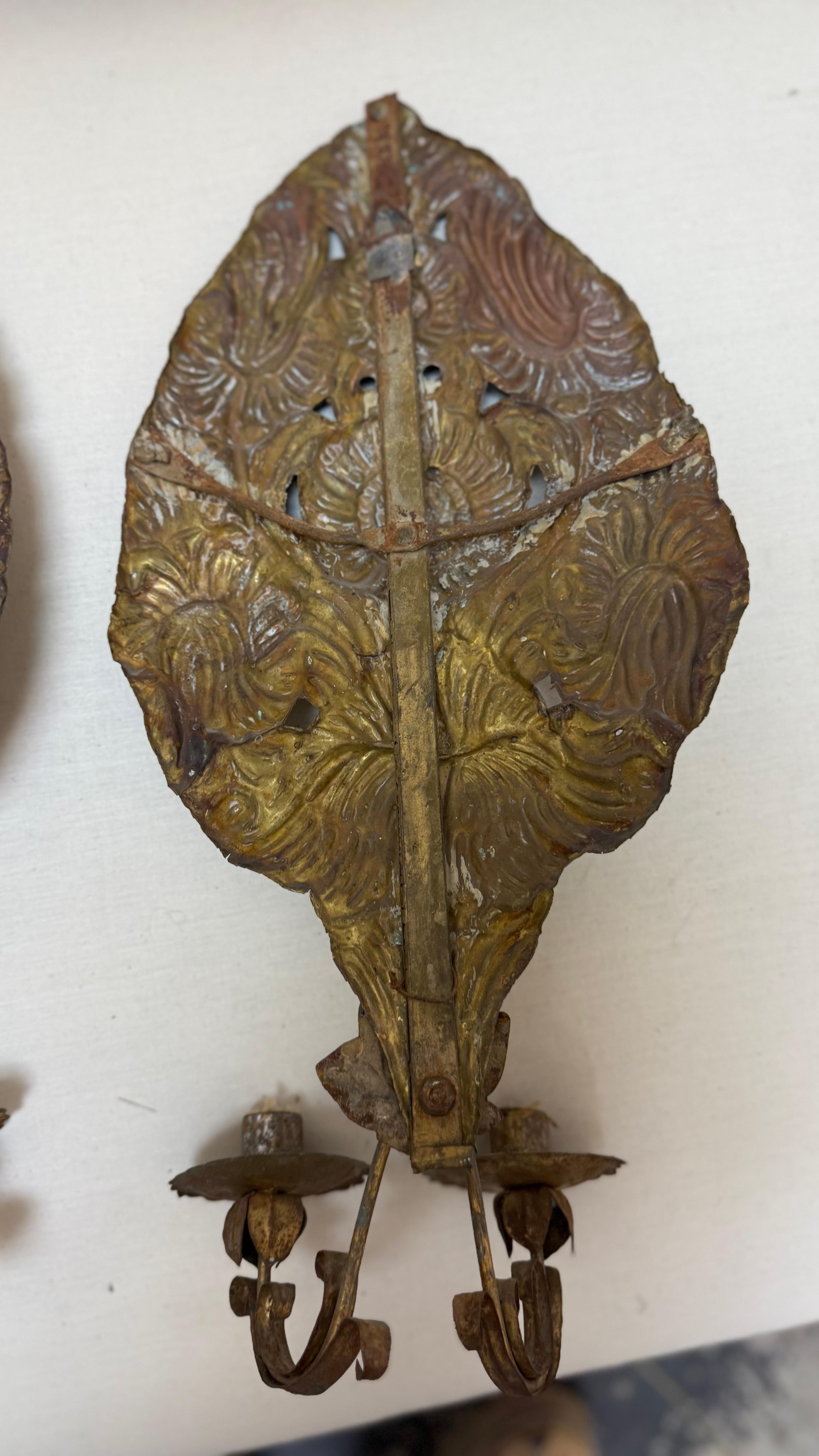18th Century and Earlier Pair of 18th c. Dutch Sconces Depicting Sunflowers For Sale