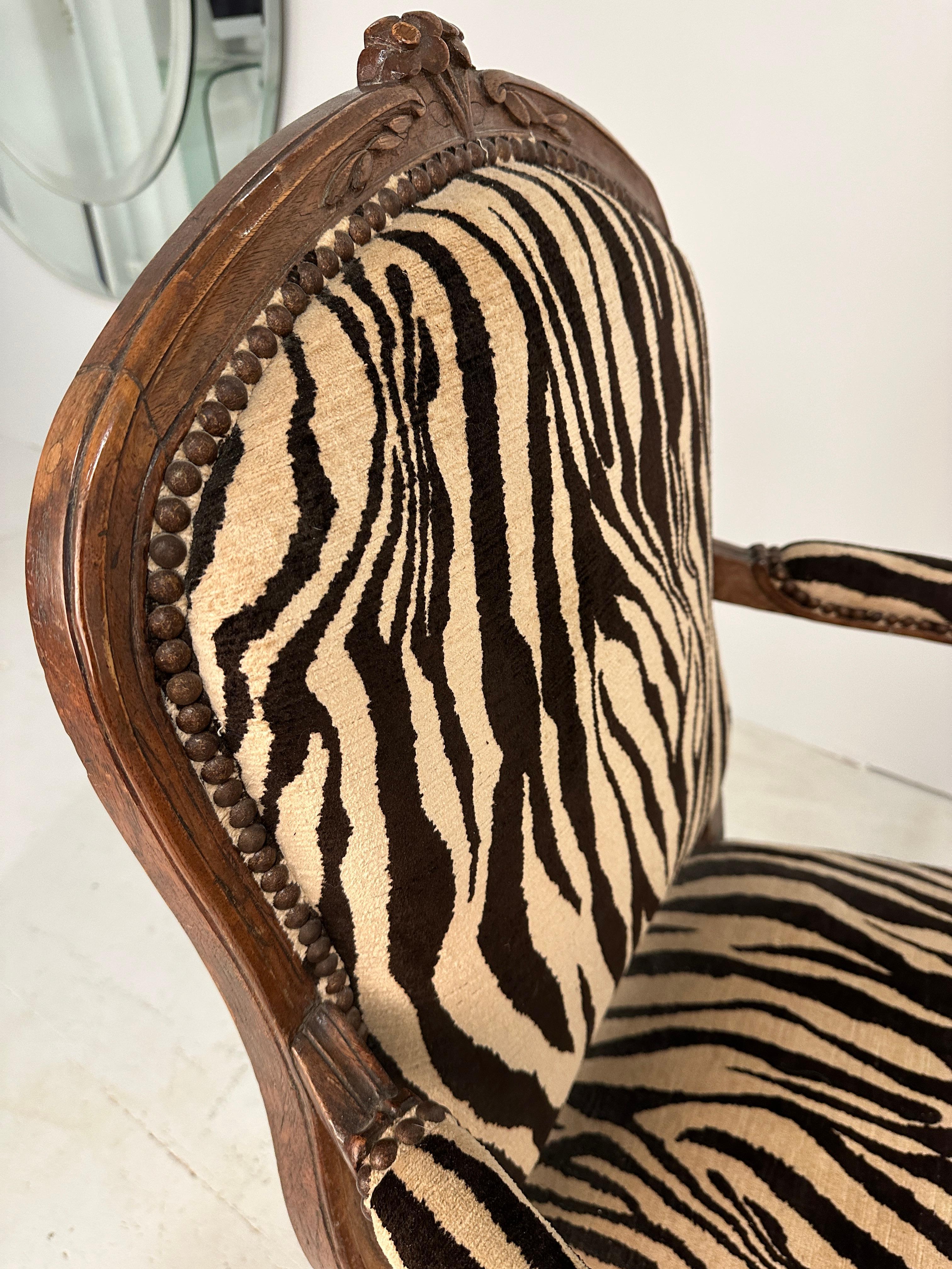 Upholstery Pair of 18th C French Armchairs in Jacquard  Zebra-print Velvet  For Sale