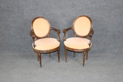 Pair of 18th C. French Louis XVI Carved Upholstered Armchairs