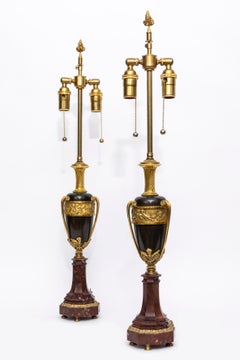 Pair of 18th C. French Louis XVI Period Patinated and Dore Bronze Vases/Lamps