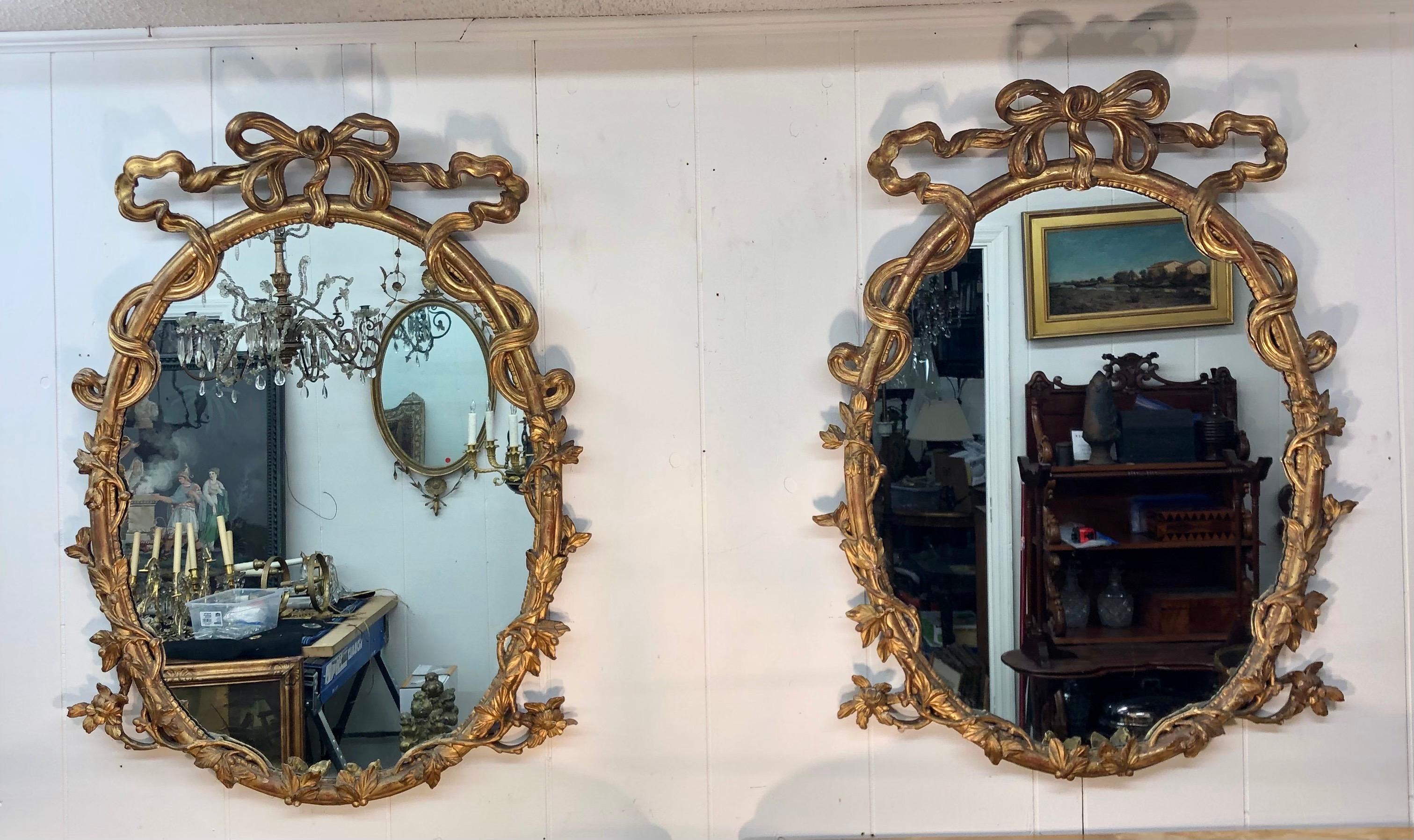 Pair of 18th C. George III Chippendale Oval Carved Giltwood Rococo Mirrors 8