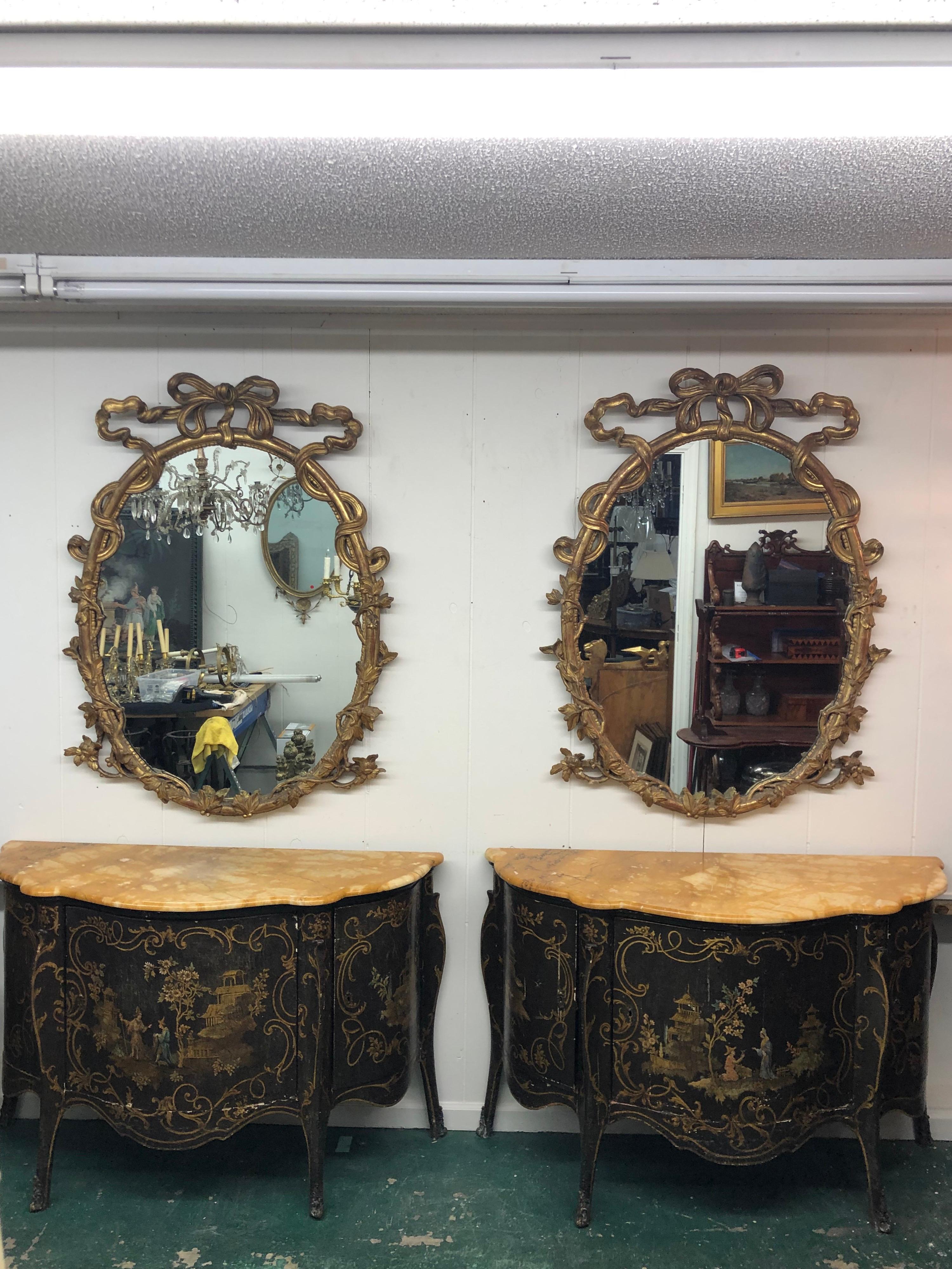 Pair of 18th C. George III Chippendale Oval Carved Giltwood Rococo Mirrors 11