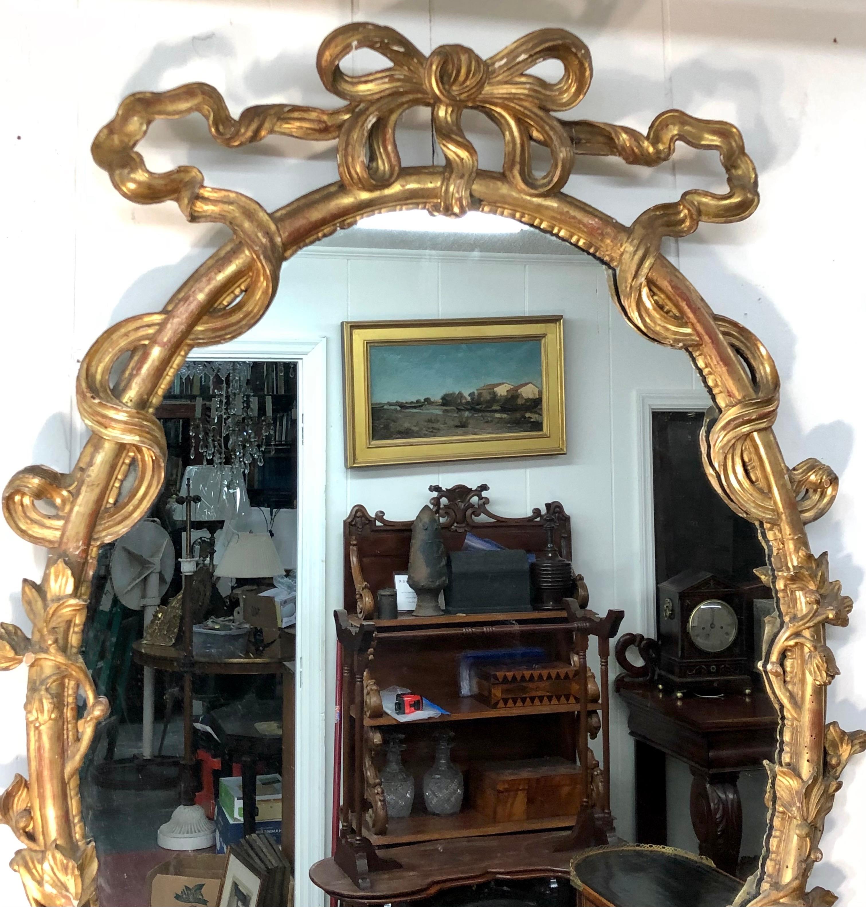 Pair of 18th C. George III Chippendale Oval Carved Giltwood Rococo Mirrors 1