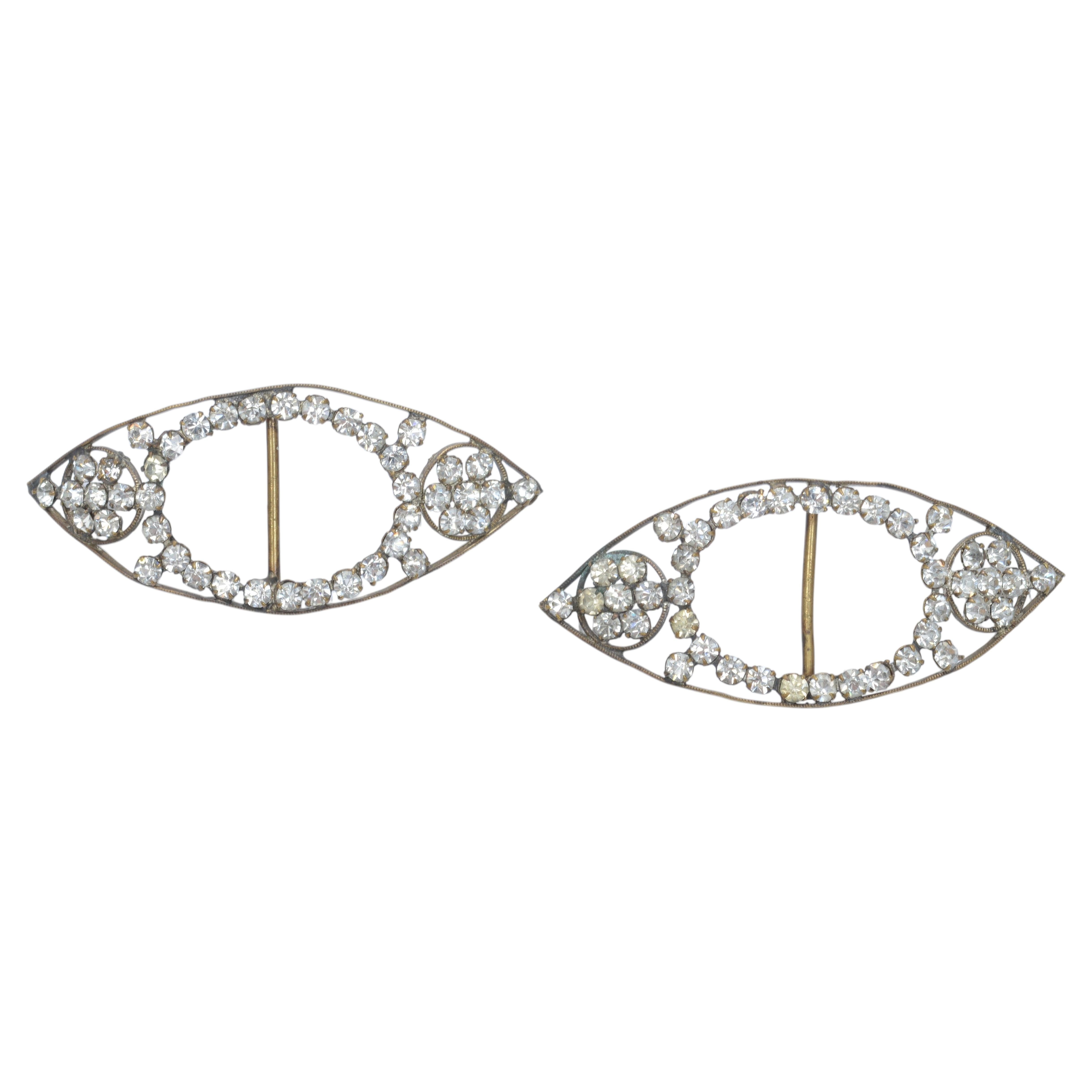 Pair of 18th c Georgian Navette Shaped Jeweled Shoe Buckles