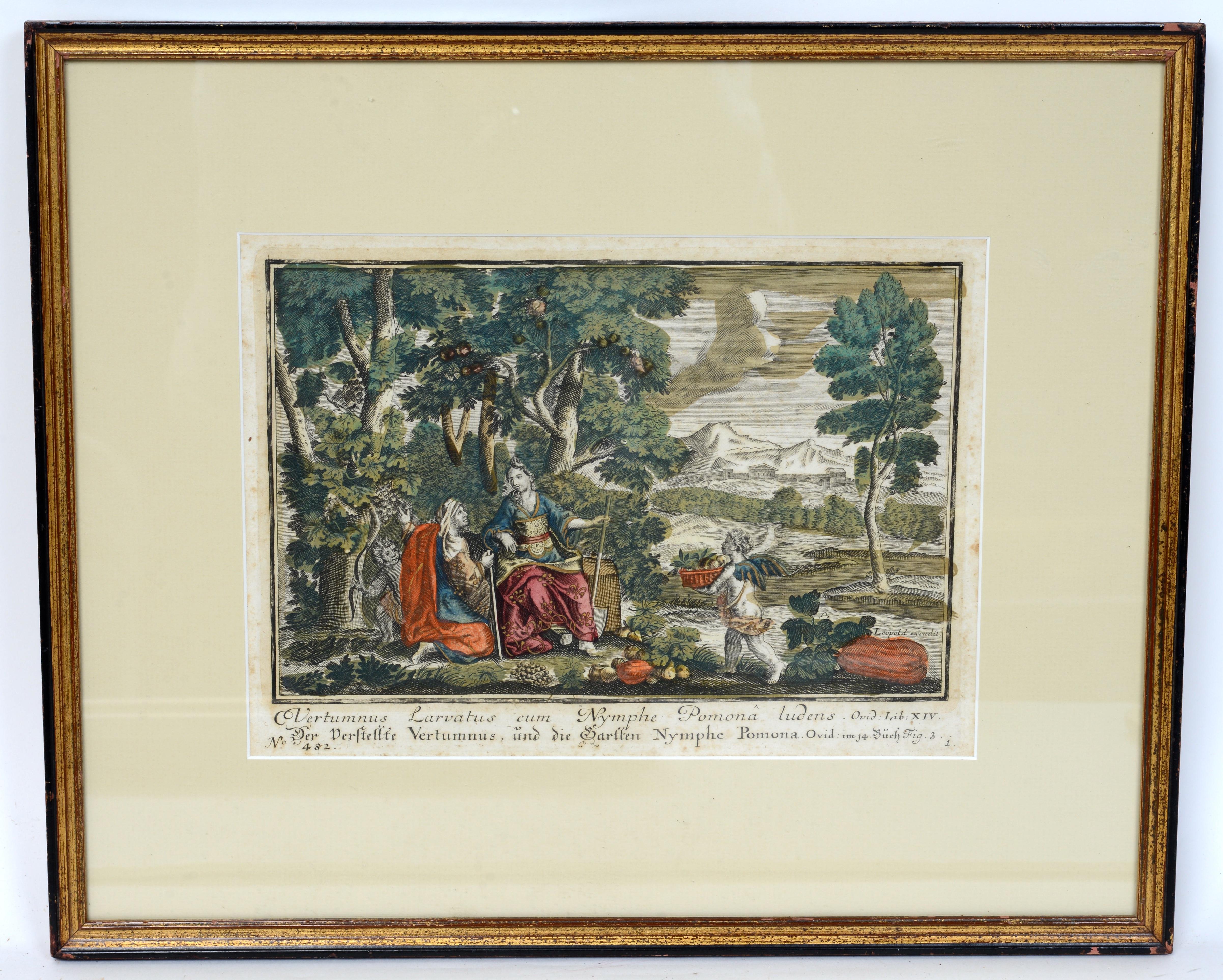 Paar handkolorierte Kupfergravuren von Josef Friedrich (1668-1726) aus dem 18. Jahrhundert (Barock) im Angebot