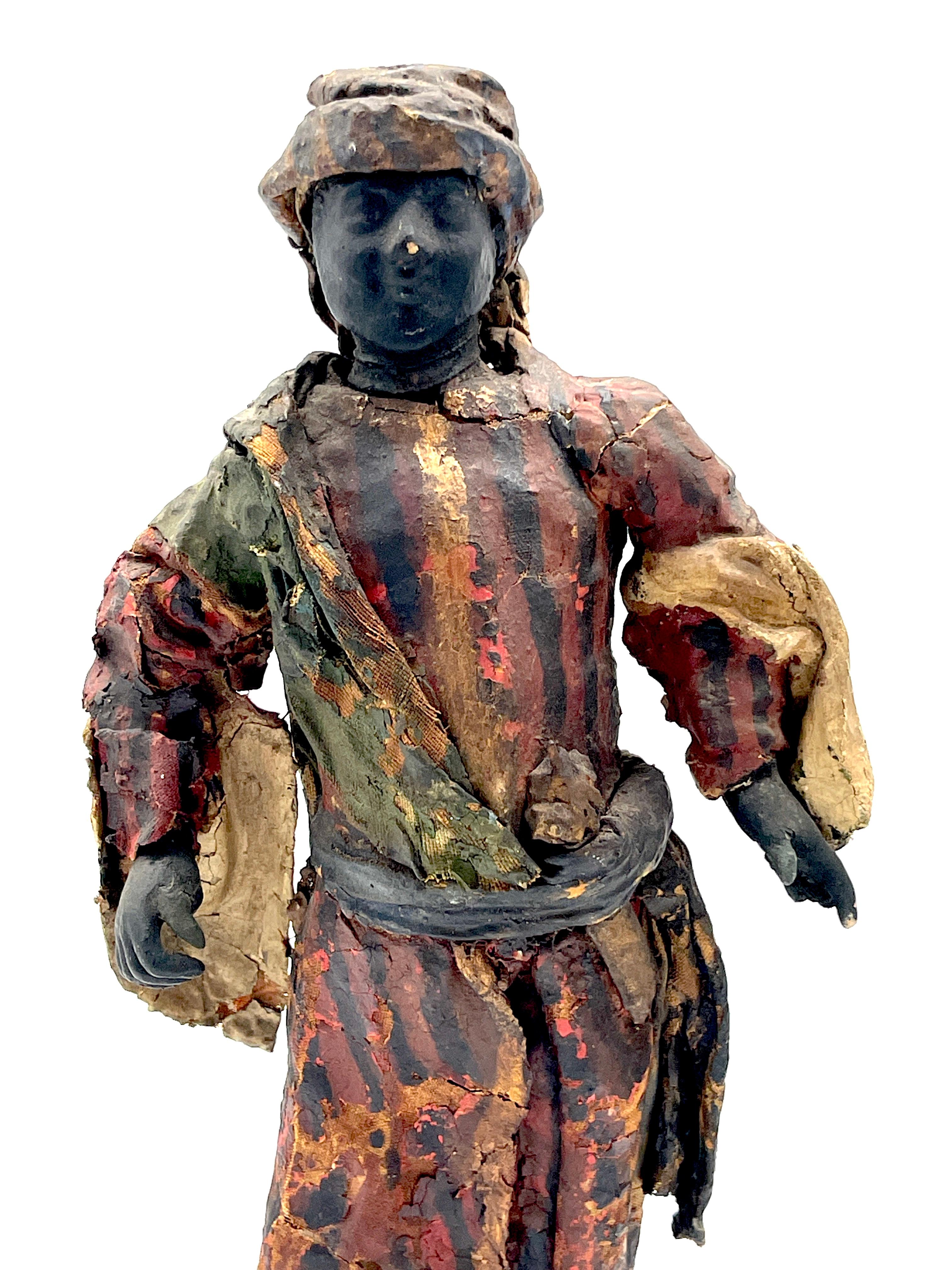 Paire d'objets baroques italiens du A.C. I.C.  Crèche napolitaine Figures de marchands en cuir en vente 3