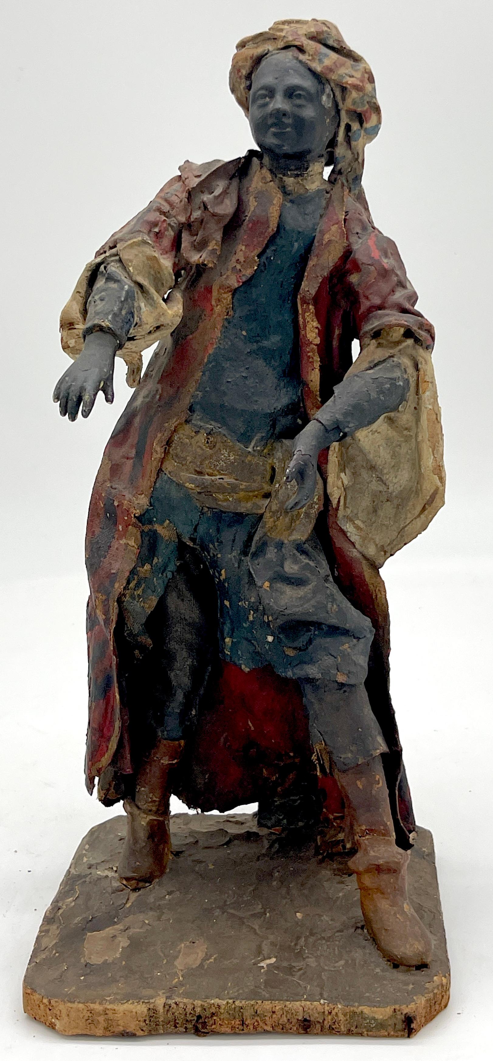 Cuir Paire d'objets baroques italiens du A.C. I.C.  Crèche napolitaine Figures de marchands en cuir en vente