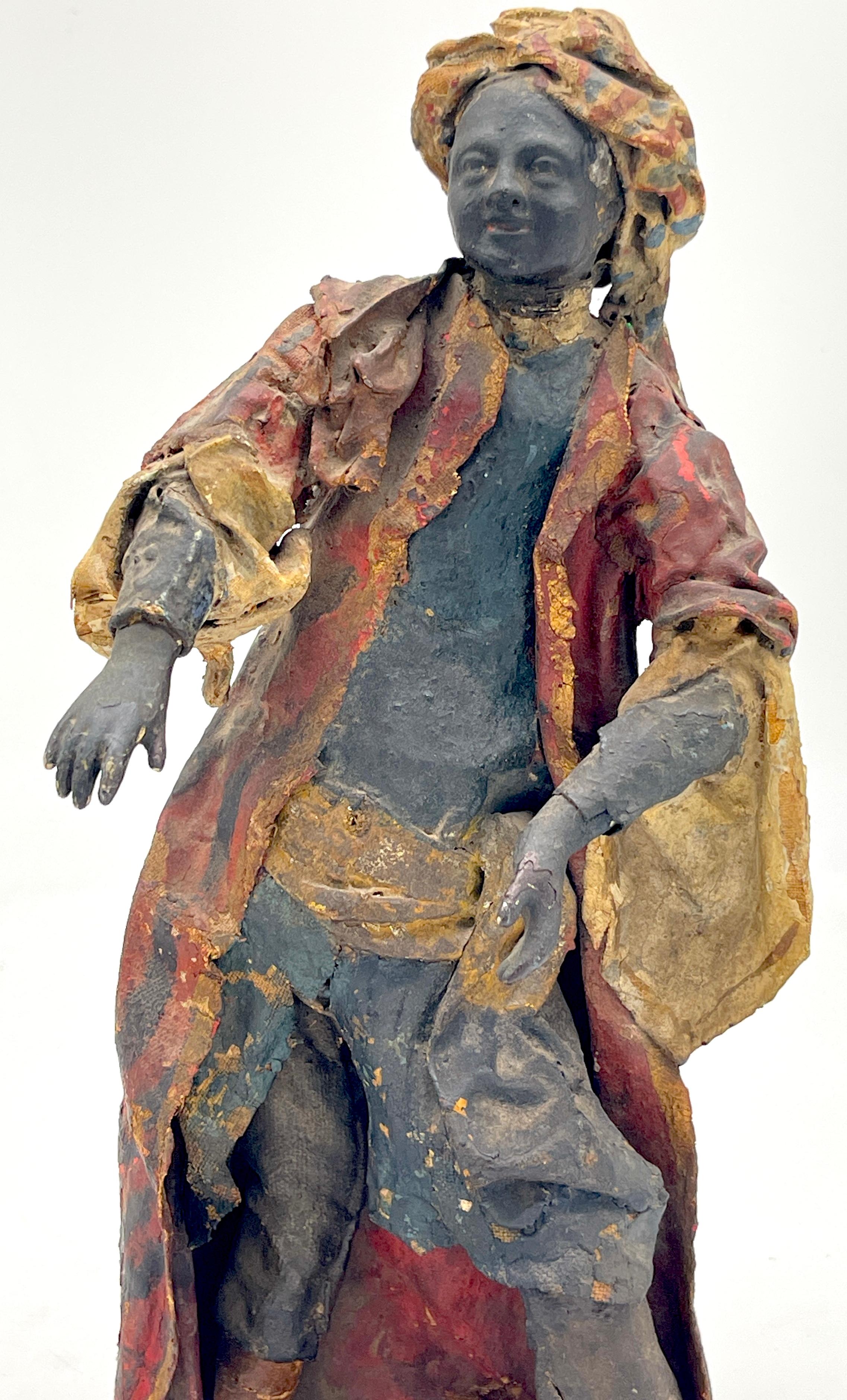 Paire d'objets baroques italiens du A.C. I.C.  Crèche napolitaine Figures de marchands en cuir en vente 1