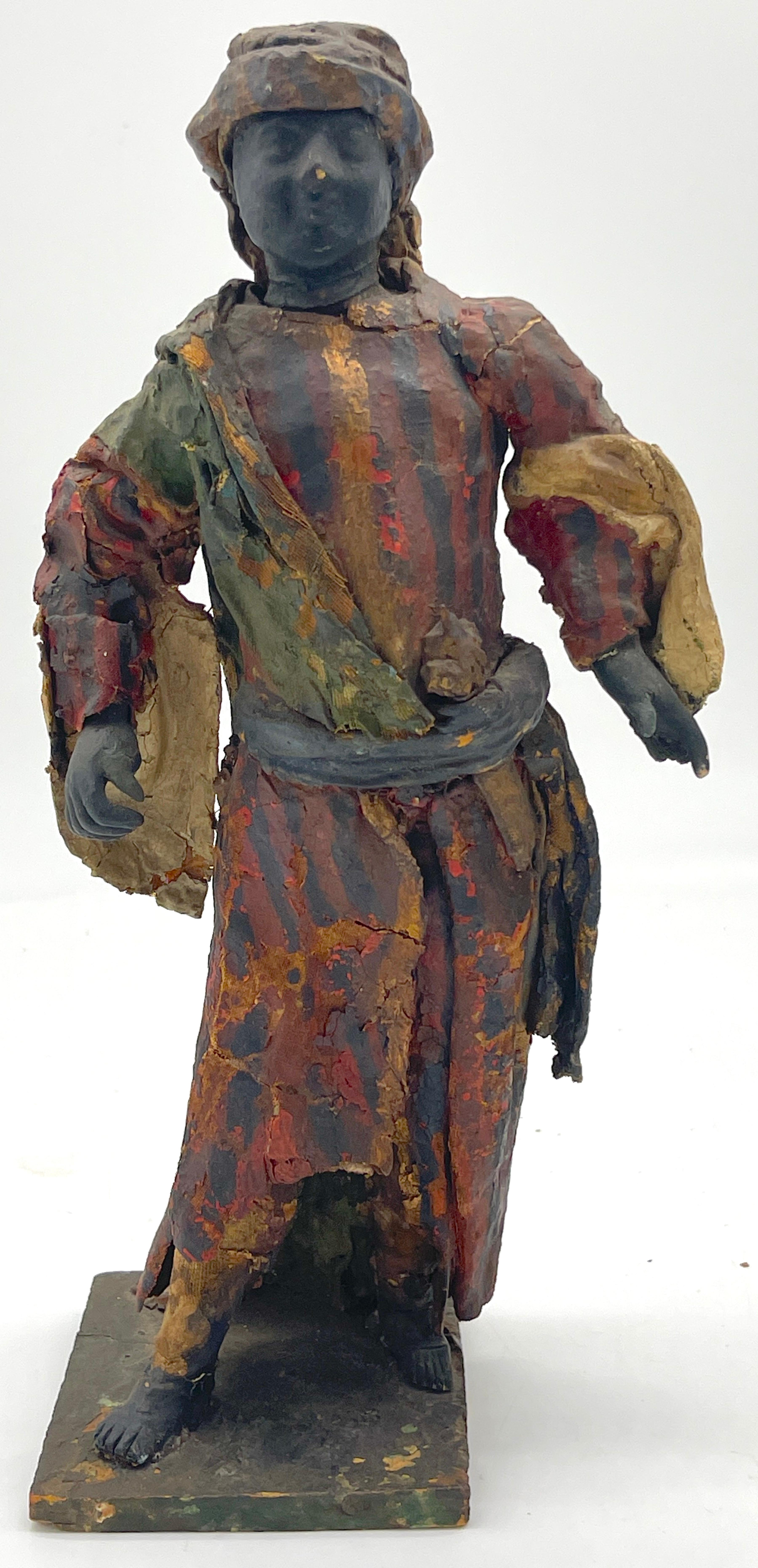 Paire d'objets baroques italiens du A.C. I.C.  Crèche napolitaine Figures de marchands en cuir en vente 2