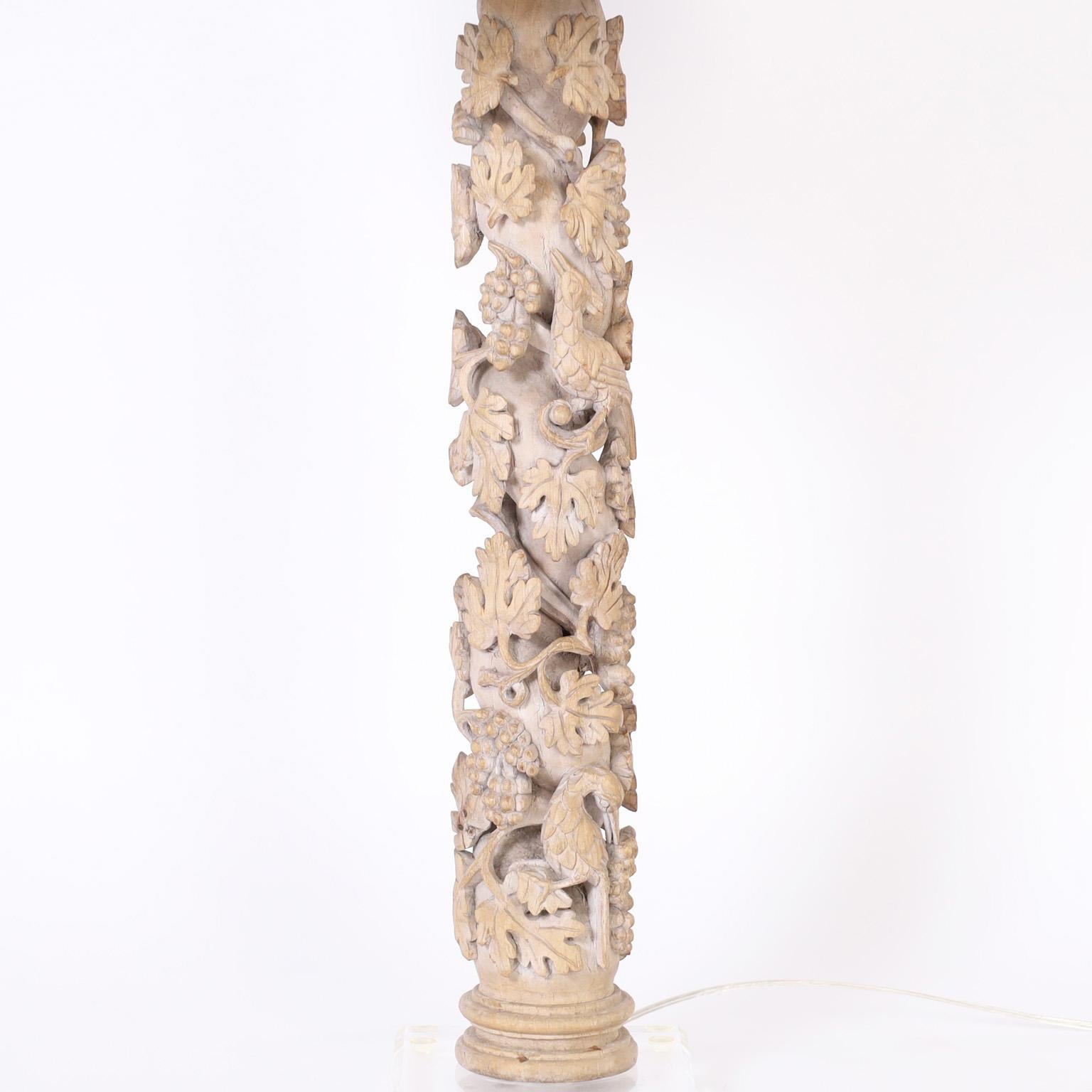 Anglo-Indian Pair of 18th Century Italian Carved Columns Converted to Lamps For Sale