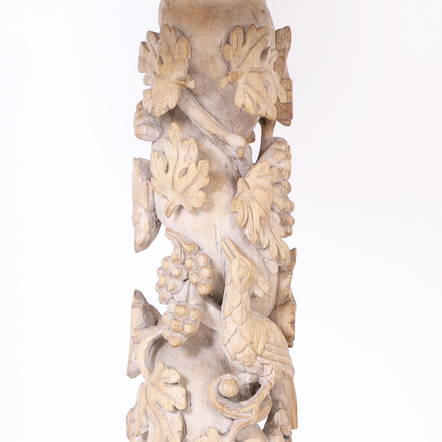 Hand-Crafted Pair of 18th Century Italian Carved Columns Converted to Lamps For Sale