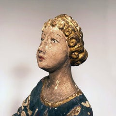 Pair of 18th C Italian Carved Limewood Candlesticks, Modelled as Kneeling Angels