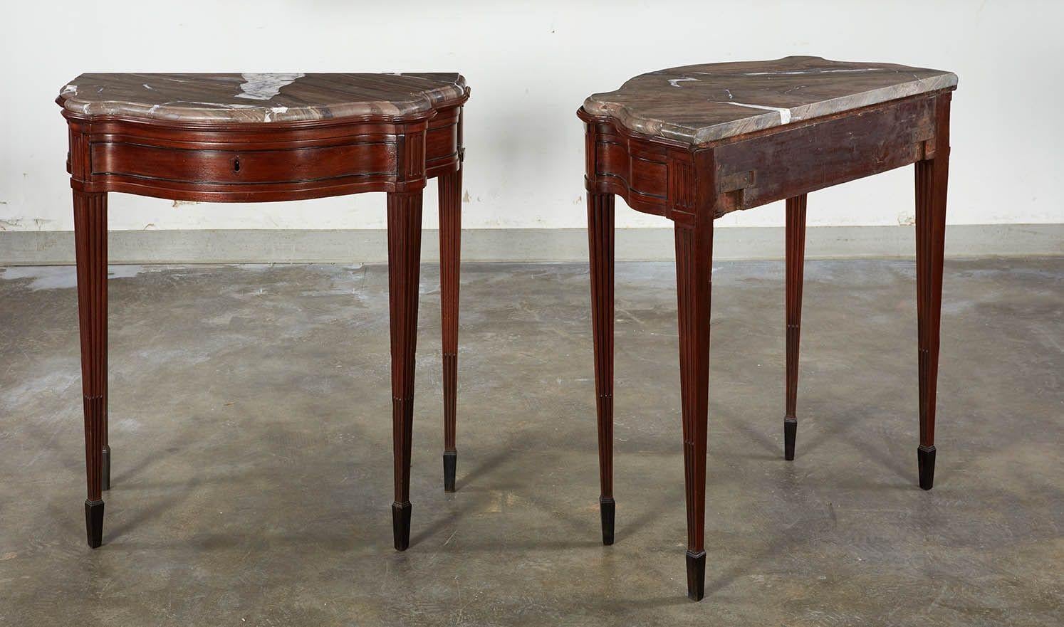 Pair of 18th c. Italian Classical Marble Top Console Tables For Sale 6