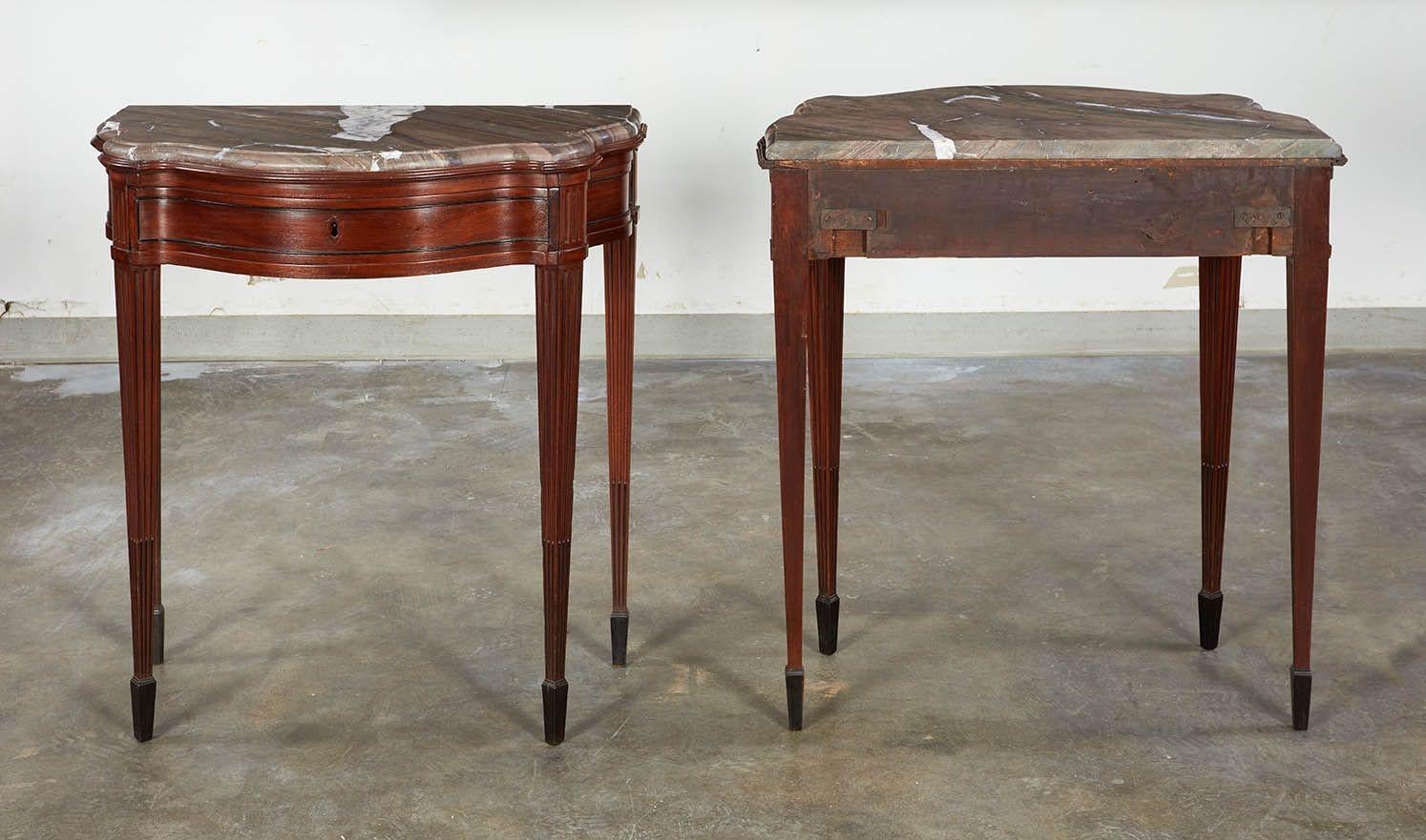 Pair of 18th c. Italian Classical Marble Top Console Tables For Sale 7