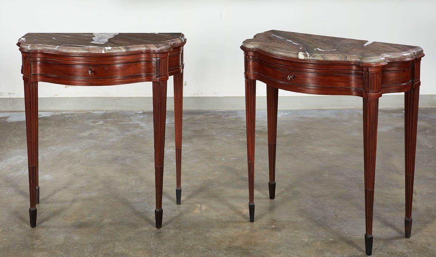 Pair of 18th c. Italian Classical Marble Top Console Tables For Sale 8