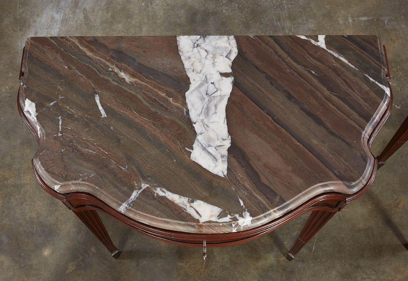 Pair of 18th c. Italian Classical Marble Top Console Tables In Good Condition For Sale In Greenwich, CT