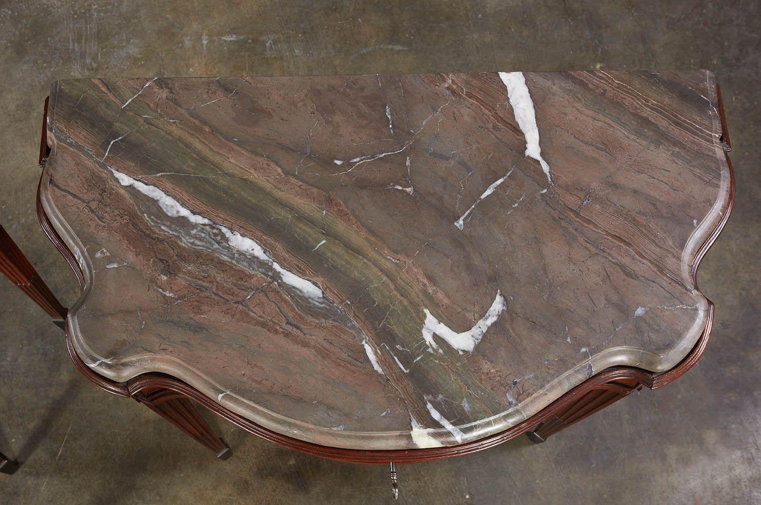 Late 18th Century Pair of 18th c. Italian Classical Marble Top Console Tables For Sale