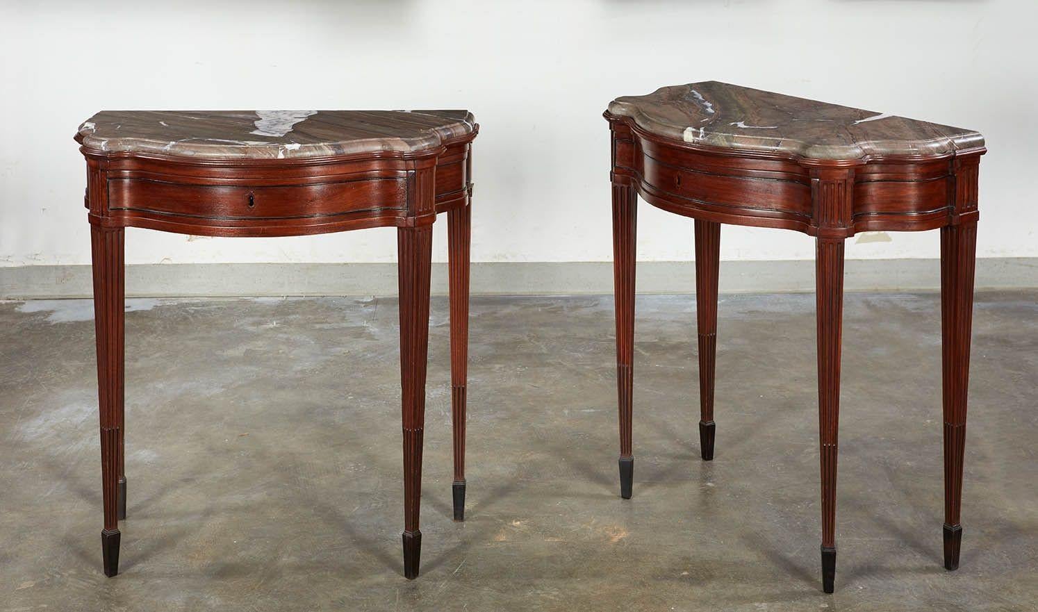 Pair of 18th c. Italian Classical Marble Top Console Tables For Sale 5