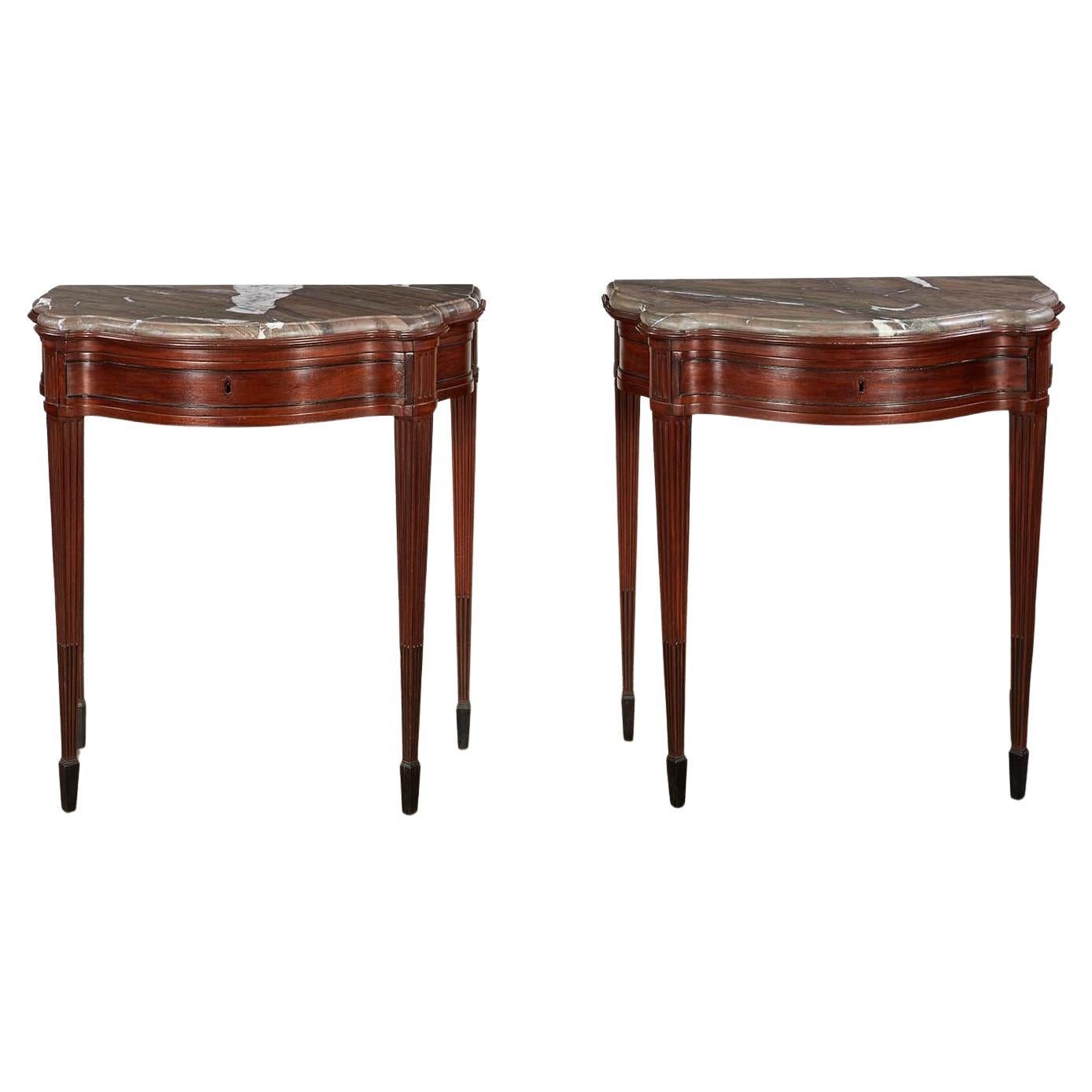 Pair of 18th c. Italian Classical Marble Top Console Tables For Sale