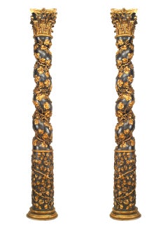 Pair of Italian Rococo Painted Carved Columns