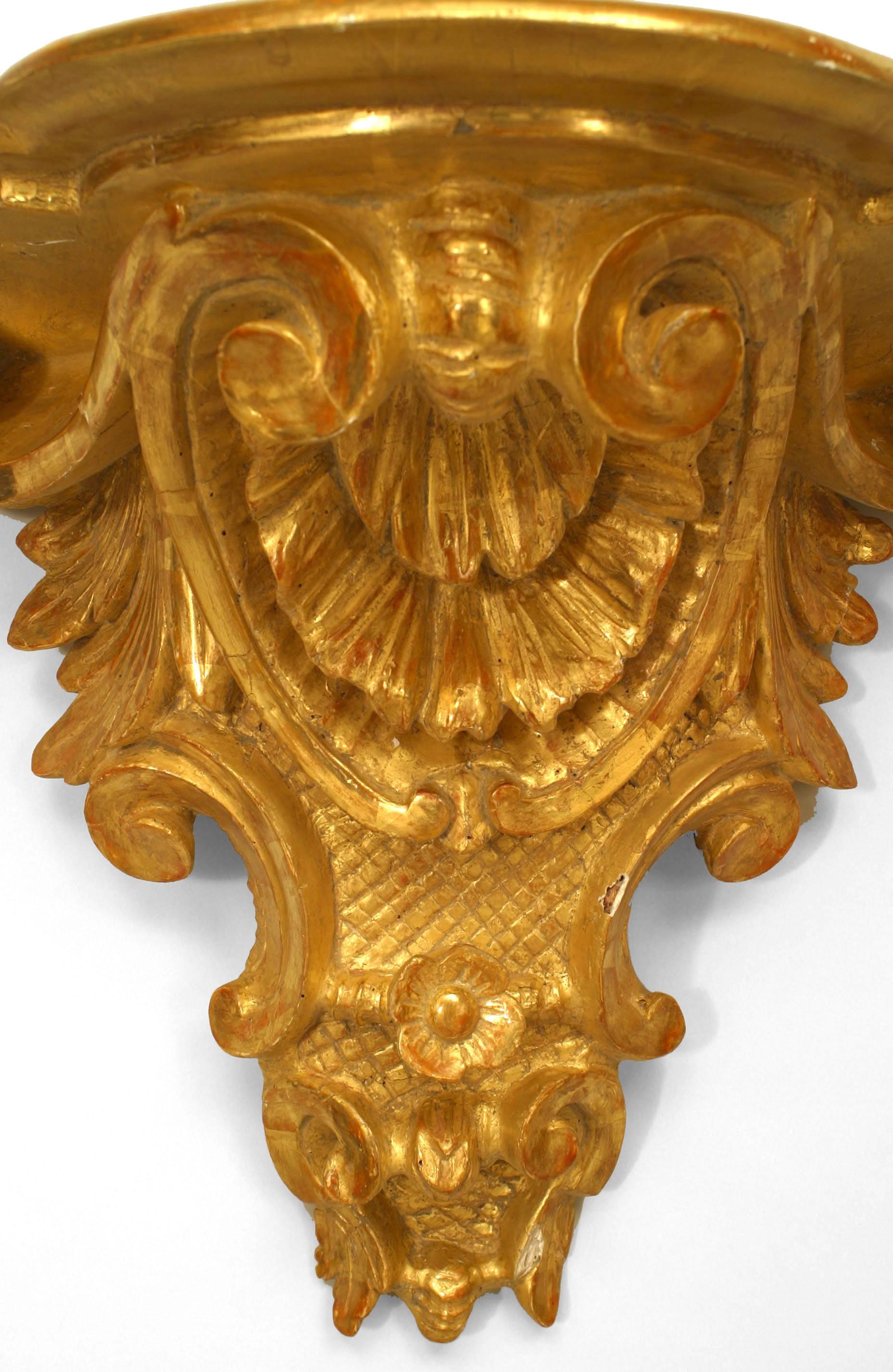 18th Century and Earlier Pair of Italian Rococo Gilt Wall Shelves For Sale