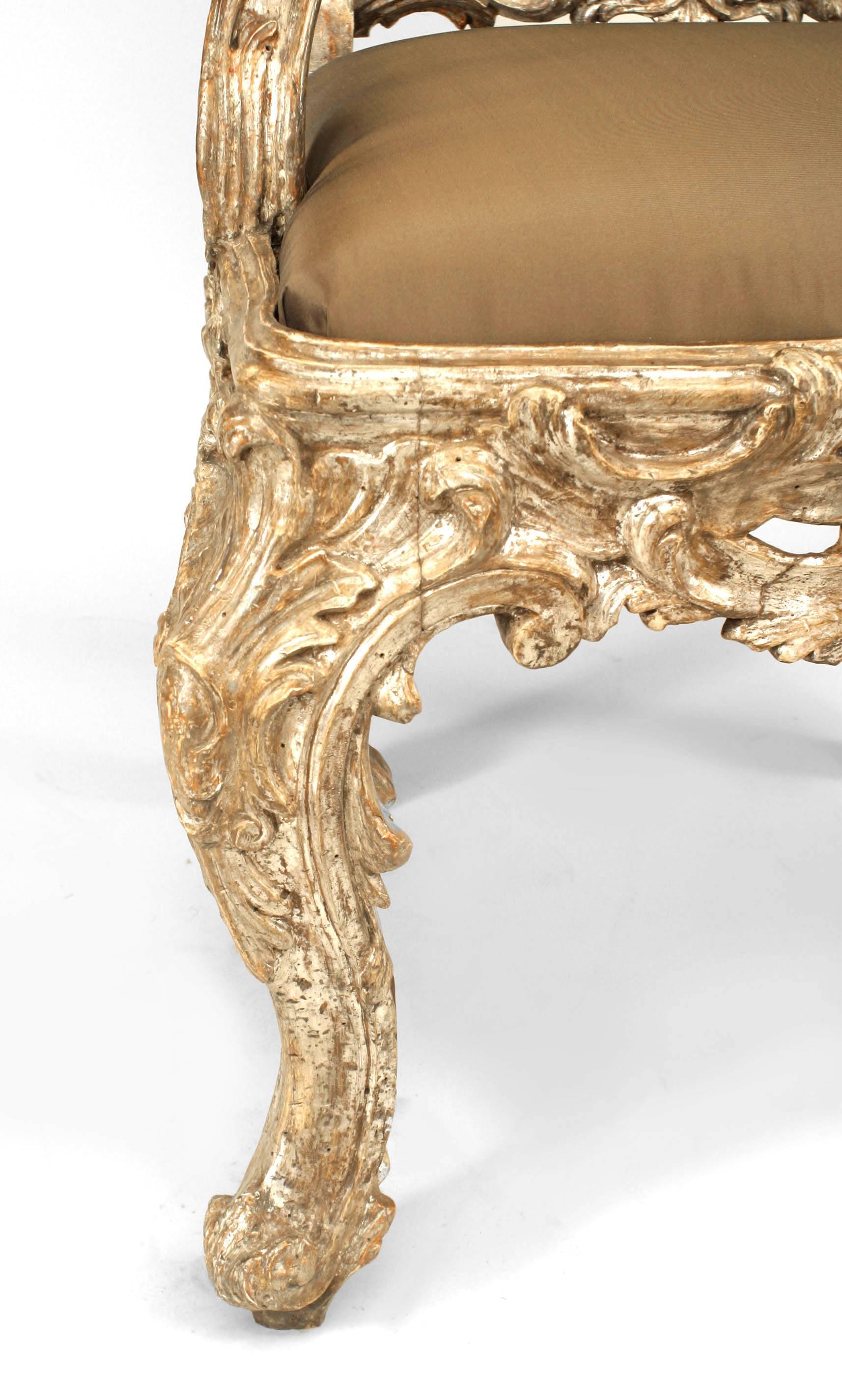 Pair of Italian Rococo Silver Gilt Throne Chairs For Sale 2