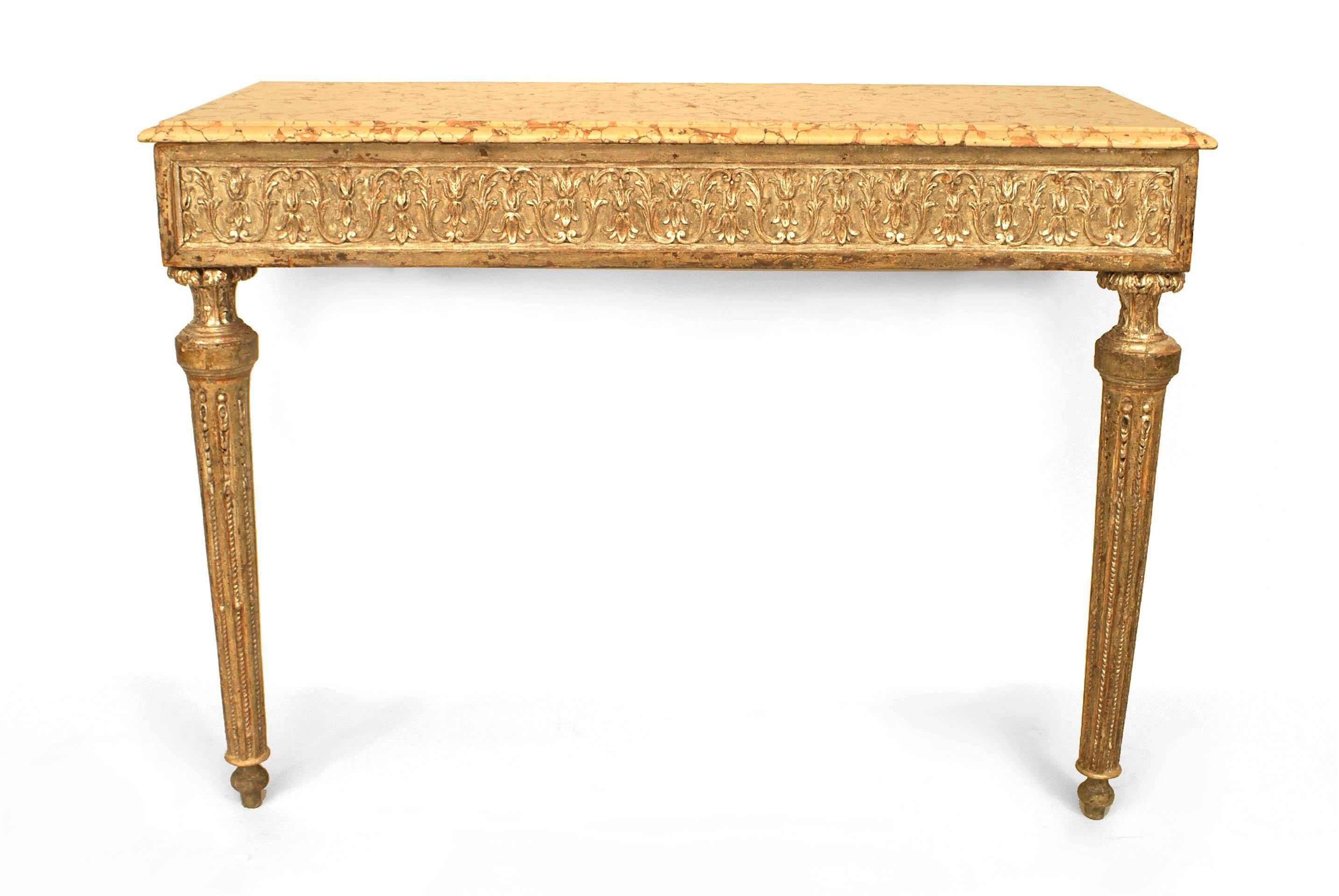 Neoclassical Pair of Italian Neo-Classic Gilt and Marble Console Tables For Sale